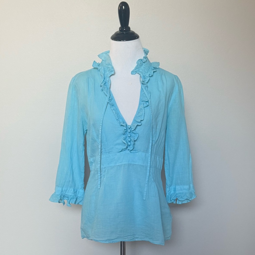 J. Crew Light Blue Ruffle Blouse